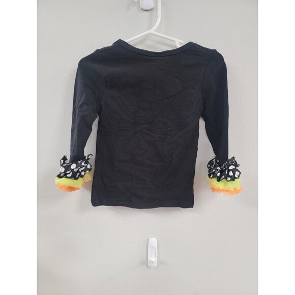 Girls 2T Black Long Sleeve Top W/ Orange & Green Tulle Collar & Polka Dot Ruffle - Picture 2 of 2